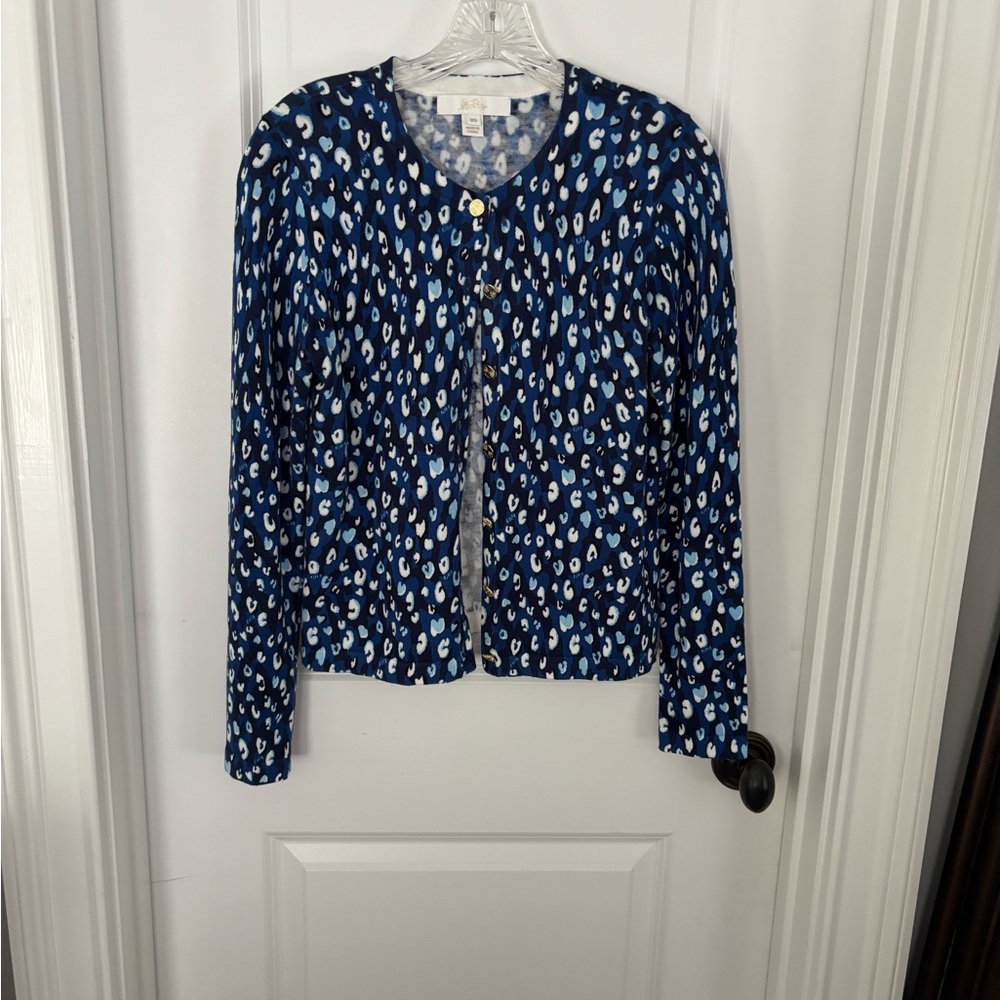 Lilly Pulitzer Navy Blue, Light Blue and Black Print Tank and Matching Cardigan